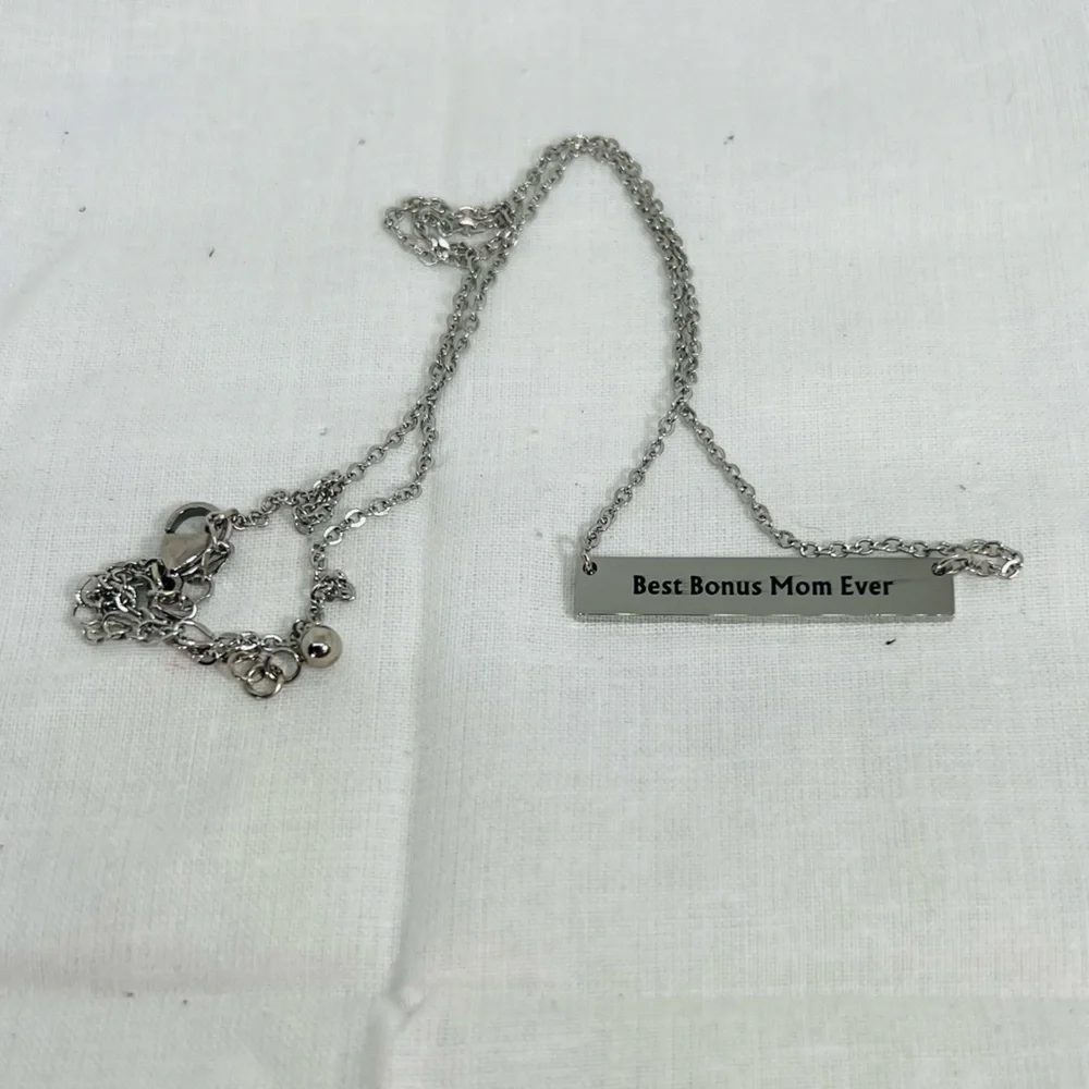 Best Bonus Mom Ever Titanium Stainless Steel Personal Bar Necklace Stepmom Retro